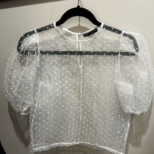 Zara White Sheer Polka Dot Top